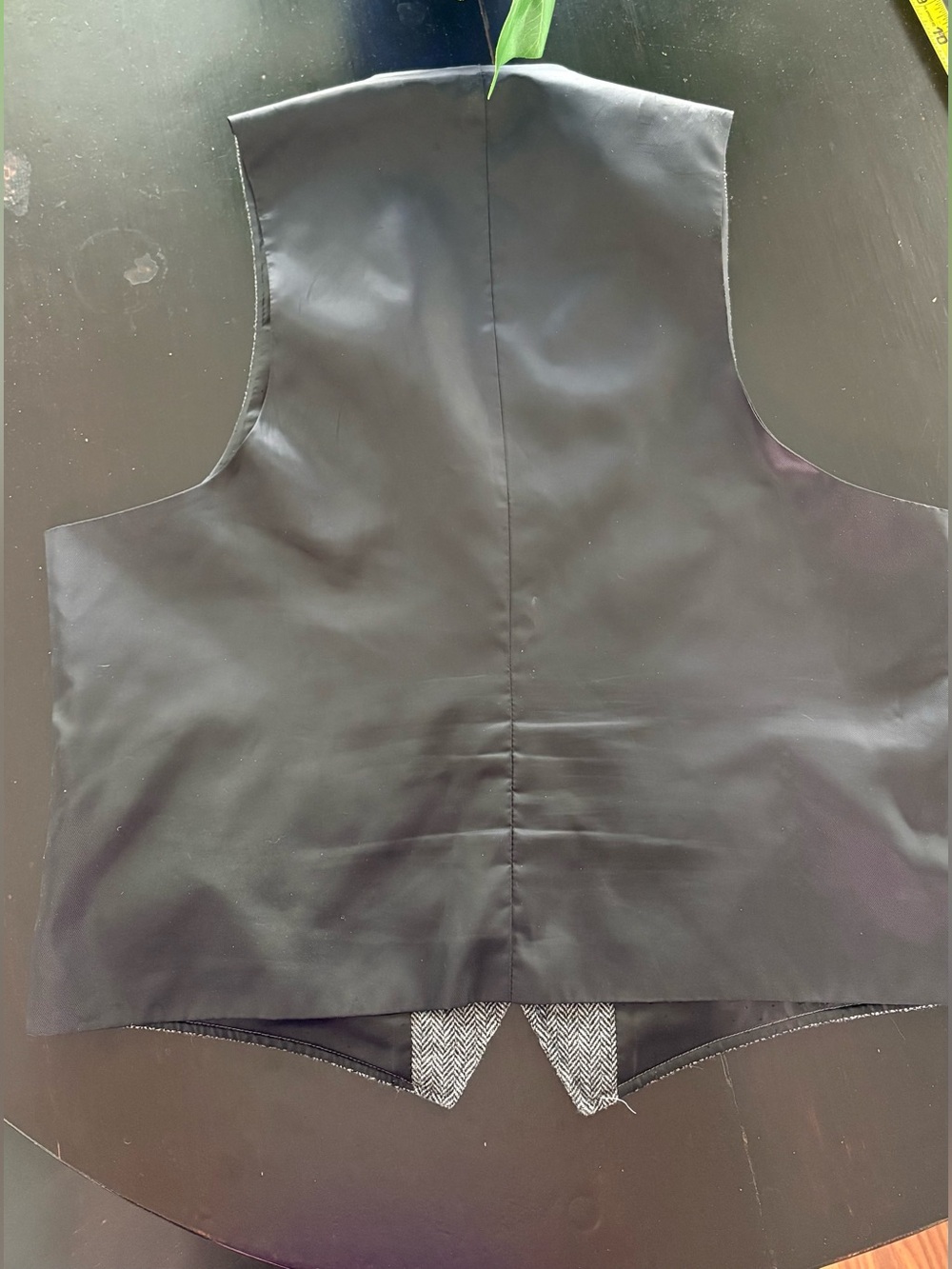 Men's Herringbone Grey Wool Vest - Classic Tailored Waistcoat - Picture 5 of 7